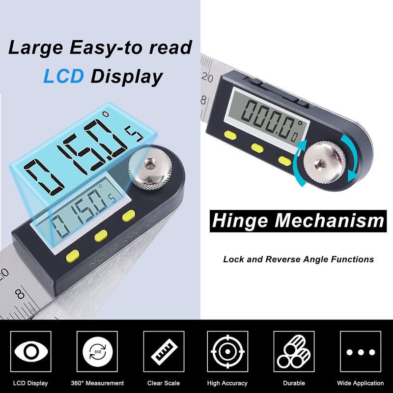 Yangoutool Digital Angle Ruler 20inches/500mm Stainless Steel Digital Angle Finder and Protractor Large Gauge Precision Measuring Tool for Woodworking Metalworking and Construction - Image 4